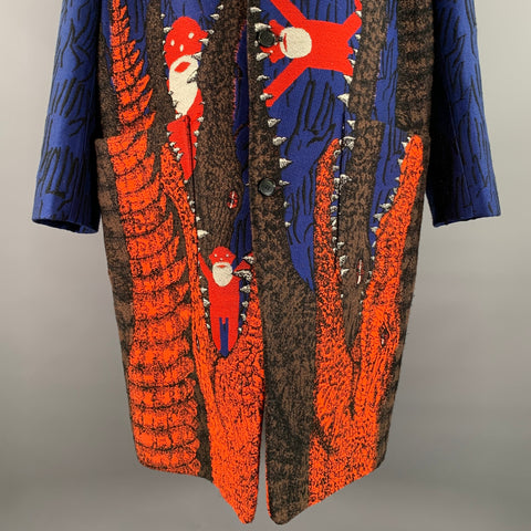 WALTER VAN BEIRENDONCK FW 2021 Size 40 Blue Orange Black Acrylic Blend Croc Embroidered Coat