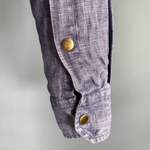 GIORGIO ARMANI Size S Navy Chambray Linen Camp Long Sleeve Shirt