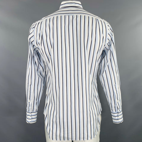 THOM BROWNE Size L White Black Blue Stripe Cotton One Pocket Long Sleeve Shirt