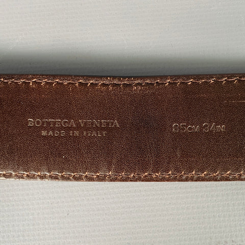 BOTTEGA VENETA Size 34 Brown Gold Woven Leather Belt