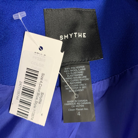 SMYTHE Size 4 Cobalt Blue Polyester Bows Single Snap Coat