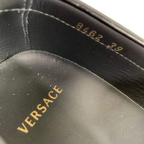 VERSACE SS2021 Size 9 Black Gold Leather Loafer Flats