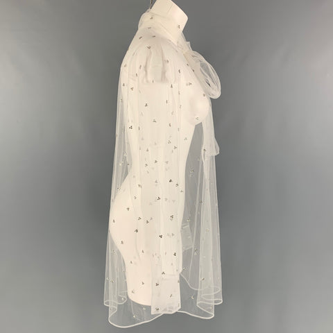 VALENTINO Size 12 White Polyamide See Through Bow Blouse