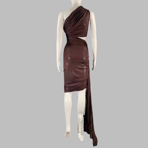 RICK OWENS Size 4 Purple Viscose Blend Draped One Shoulder Cocktail Dress