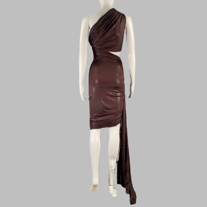RICK OWENS Size 4 Purple Viscose Blend Draped One Shoulder Cocktail Dress