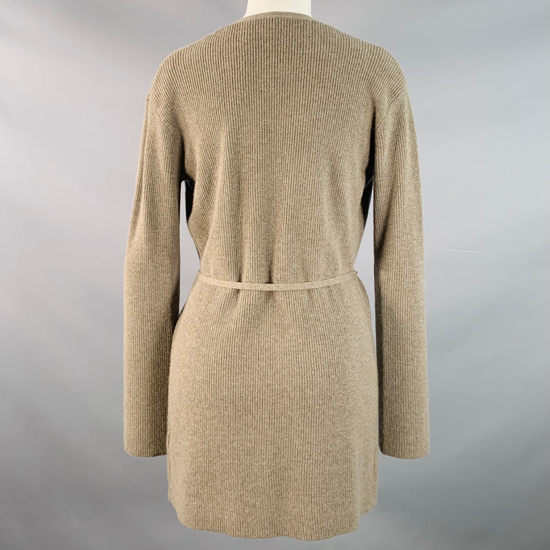 THEORY Size S Brown Taupe Cashmere Rib Knit Tie Front Cardigan
