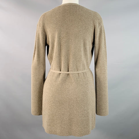 THEORY Size S Brown Taupe Cashmere Rib Knit Tie Front Cardigan