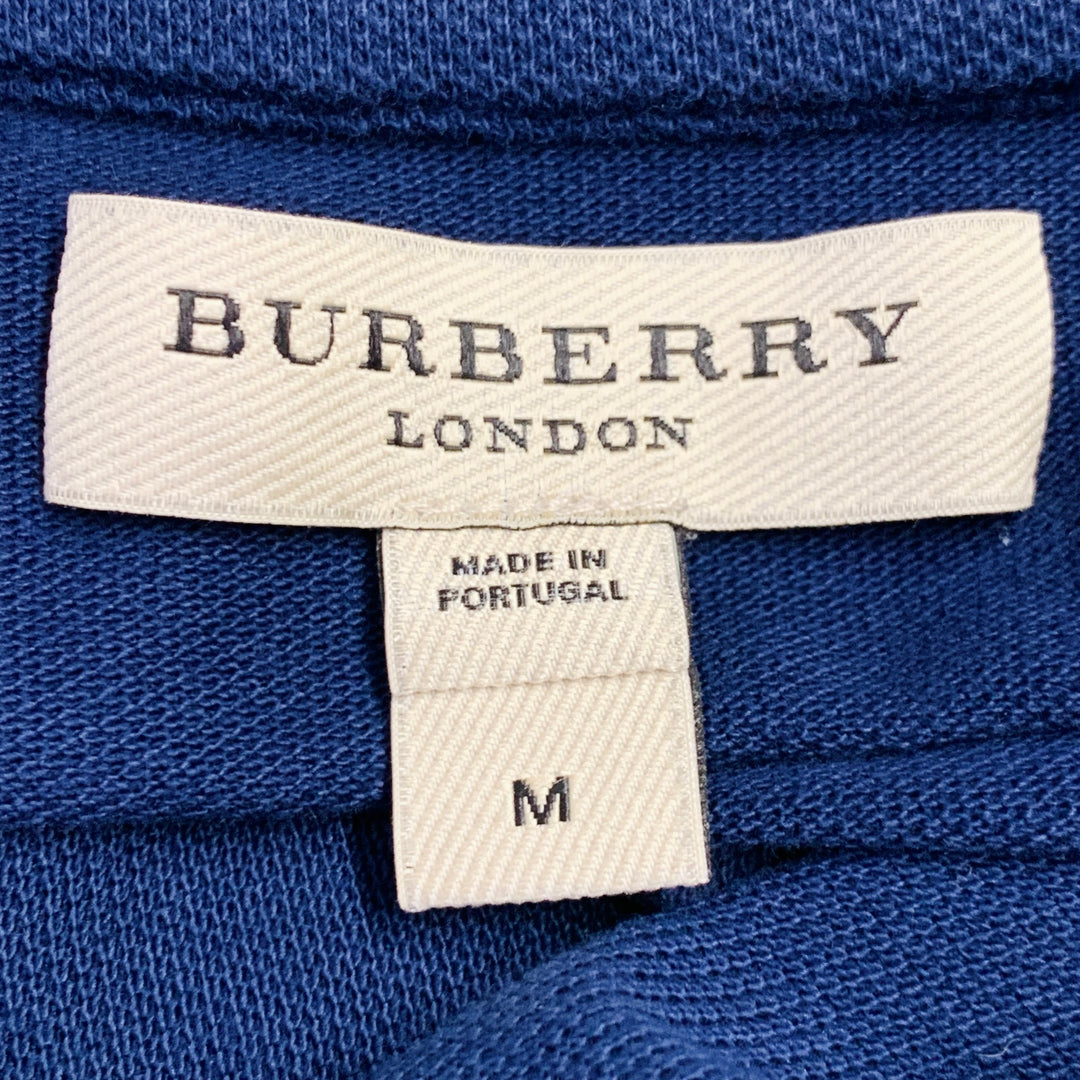 BURBERRY LONDON Size M Blue Olive Contrast Trim Cotton Pique Half Placket Polo