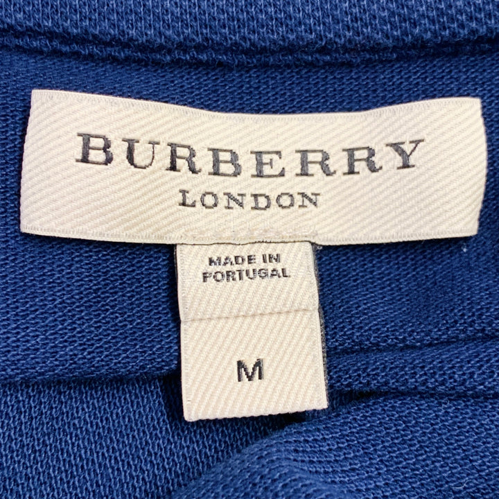 BURBERRY LONDON Size M Blue Olive Contrast Trim Cotton Pique Half Placket Polo