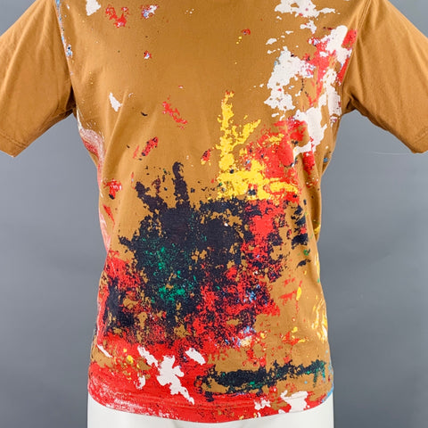 JUNYA WATANABE Size M Tan Multi Color Hand Painted Cotton Crew Neck T-shirt