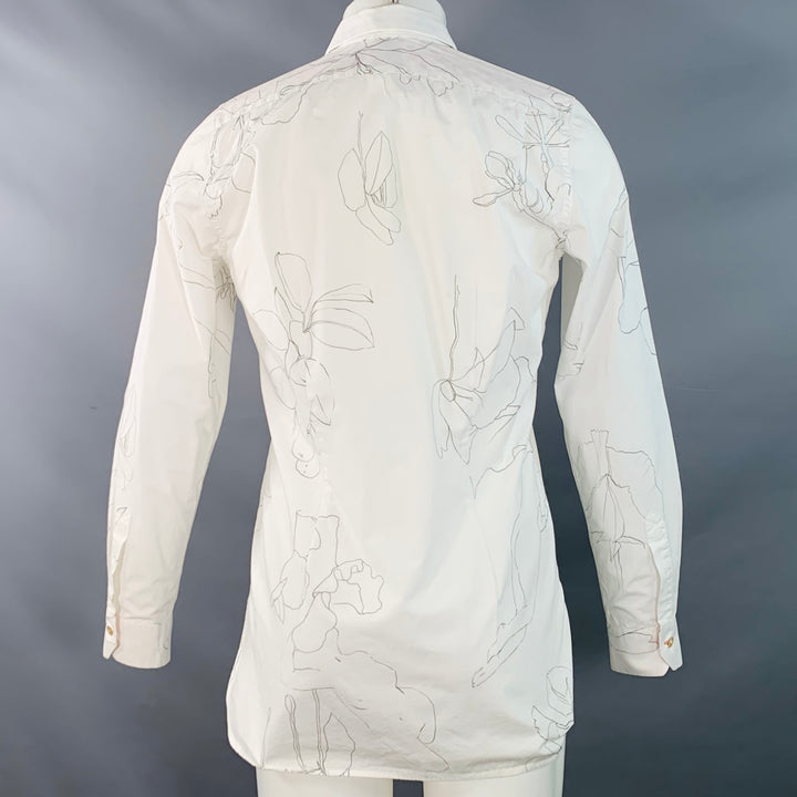 PAUL SMITH Size S White Grey Print Cotton Spread Collar Long Sleeve Shirt