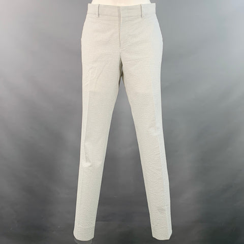 GUCCI Size XS White Light Blue Seersucker Cotton Stripe Single Breasted Suit