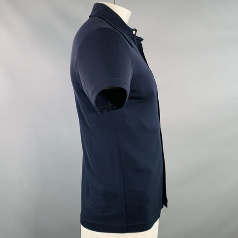 DANIEL CLEARY Size L Navy Rayon Jersey Pointed Collar Short Sleeve Shirt