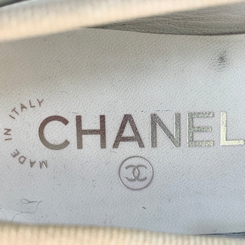 CHANEL Size 9 White Black Color Block Patent Leather Ballet Bow Flats