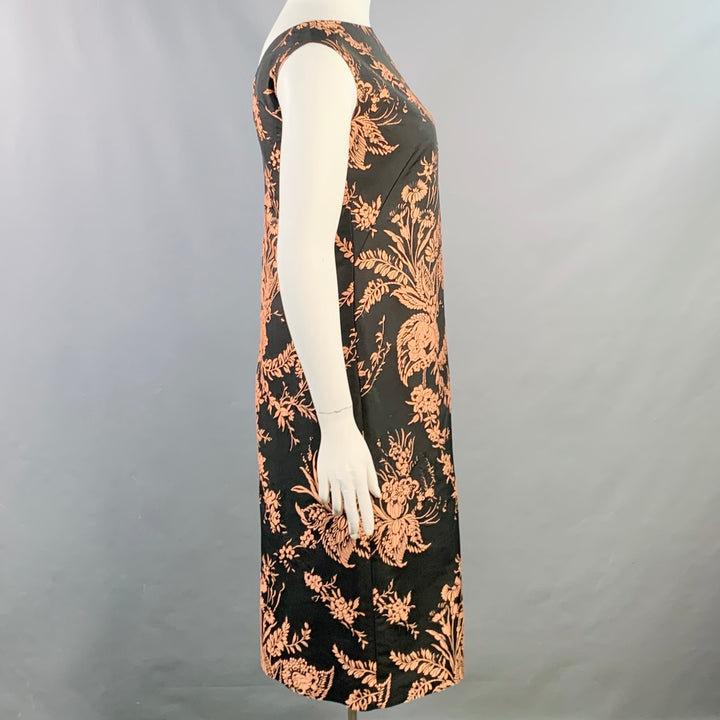 DRIES VAN NOTEN Size 10 Black Pink Polyester Blend Floral Jacquard Cocktail Dress