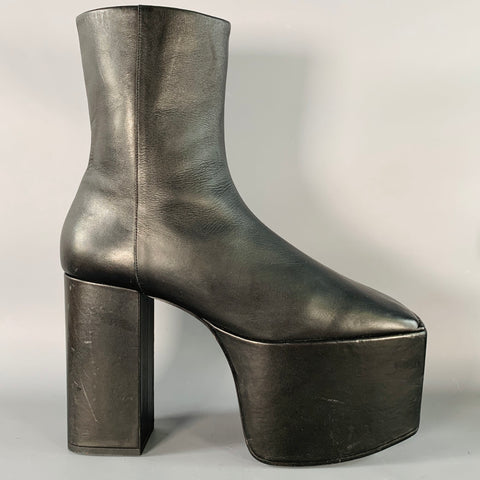 BALENCIAGA FW16 Runway Size 9 Black Leather Ankle Calf High Platform Boots