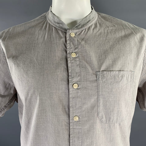 WINGS and HORNS Size XL Grey Heather Cotton Band Collar Short Sleeve Shirt