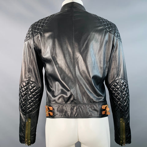 PAUL SMITH Size M Black Leather Quilted Biker Jacket