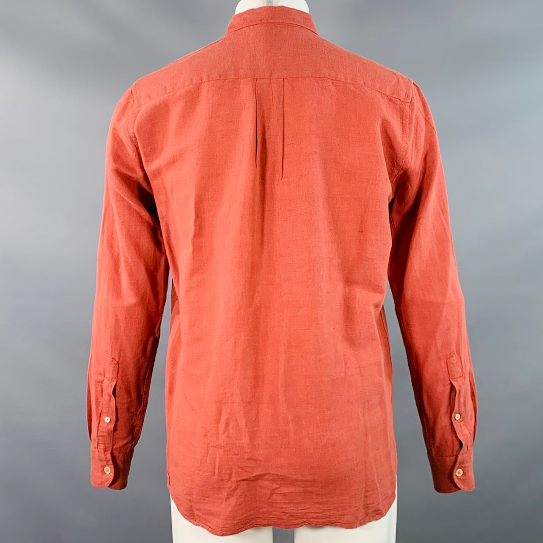 OUR LEGACY Size M Orange Rust Linen Cotton One Pocket Long Sleeve Shirt