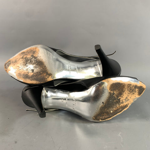 GIVENCHY Size 10 Black Silver Leather Mules Pumps