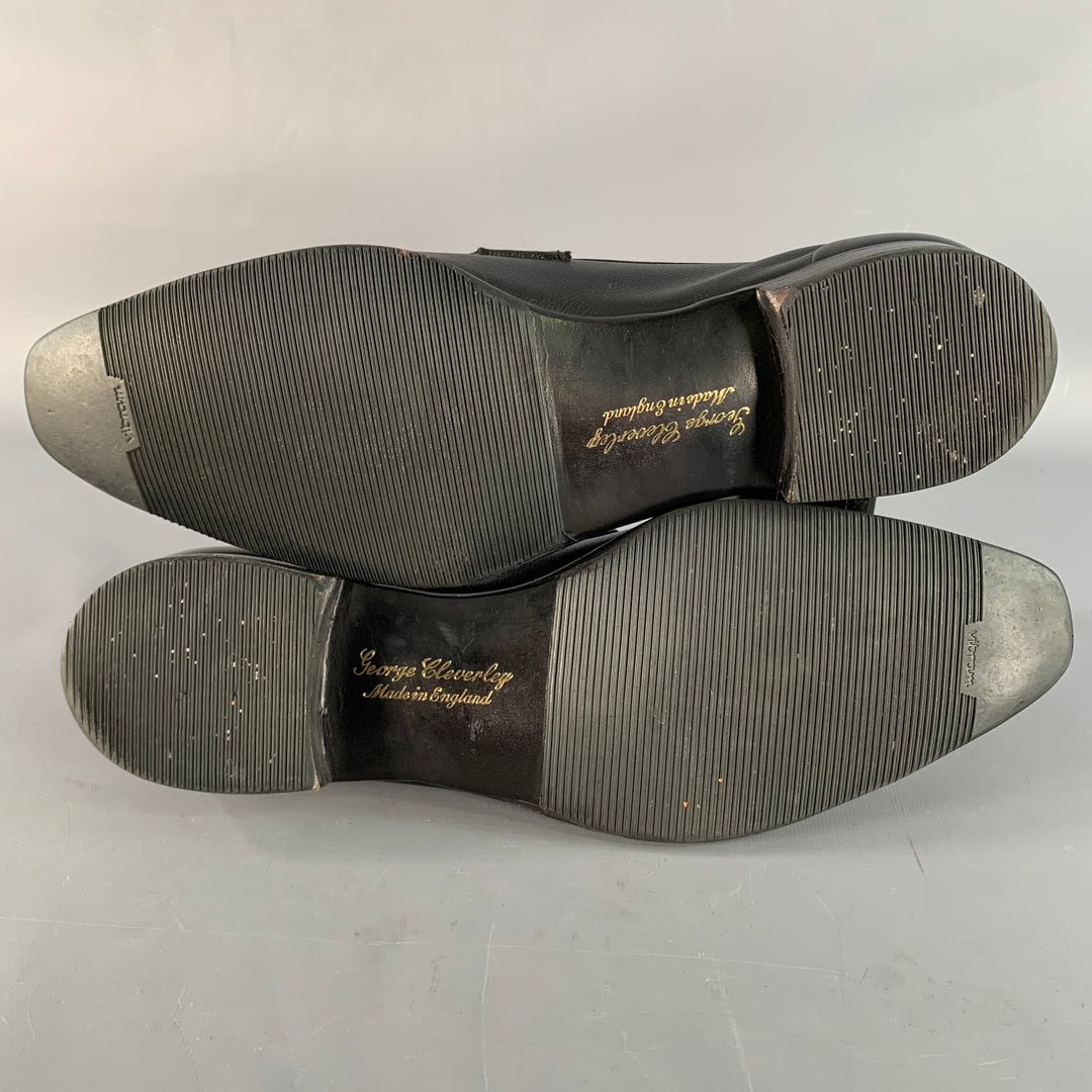 GEORGE CLEVERLEY Size 12 Black Pebble Grain Leather Penny Loafers