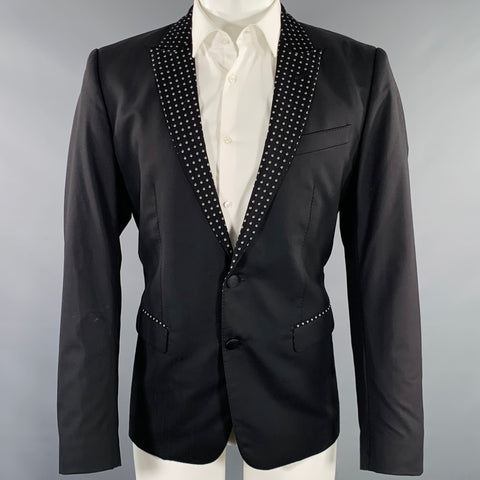DOLCE & GABBANA Size 40 Black Silver Polka Dot Lapel Sport Coat