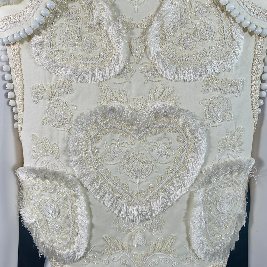 FIGUE Size S Cream Cotton Embellished Beaded Fringe Cap Sleeve Vest