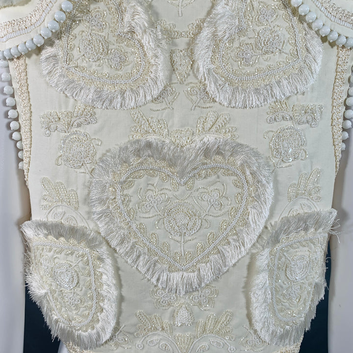 FIGUE Size S Cream Cotton Embellished Beaded Fringe Cap Sleeve Vest