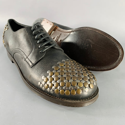 DOLCE & GABBANA Size 10 Black Silver Brass Studded Leather Lace-Up Shoes