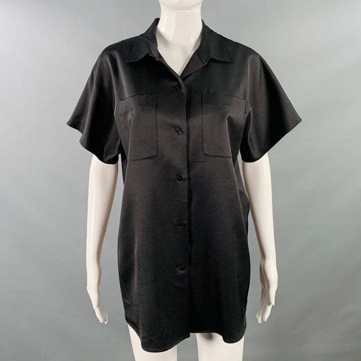 THE ROW Size XS Giuseppina Black Silk Wool Short Sleeve Casual Top