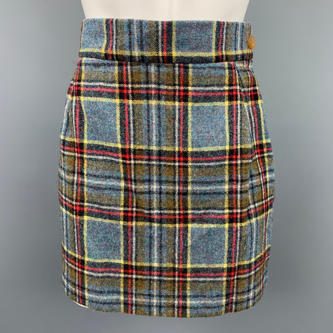 VIVIENNE WESTWOOD FW 1994 Size 4 Blue Red Wool Tartan Plaid Skirt Suit