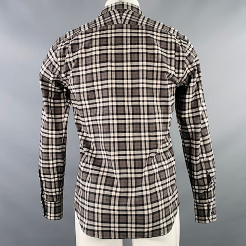 SPURR Size M Black White Plaid Cotton Spread Collar Long Sleeve Shirt