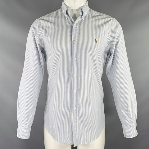 RALPH LAUREN Size S White Light Blue Stripe Cotton Button Down Long Sleeve Shirt