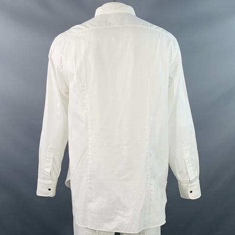 BRIONI Size XL White Cotton Two Pockets Snaps Long Sleeve Shirt