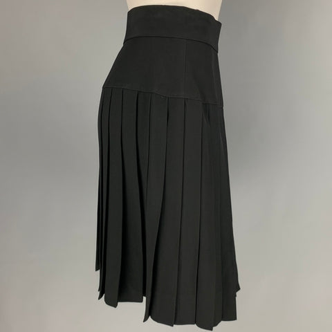 CHANEL Size 6 Black Acetate Rayon Pleated Below Knee Skirt