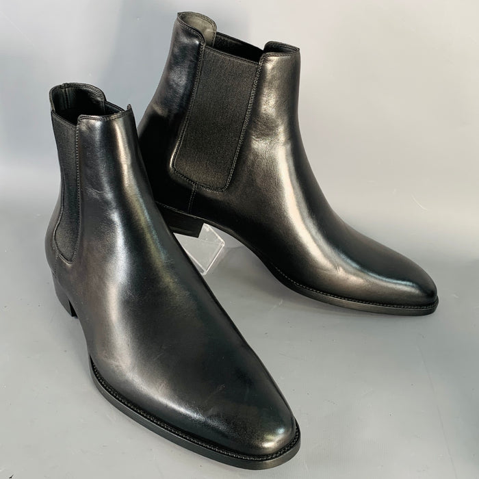 SAINT LAURENT Size 11.5 Black Leather Ankle Chelsea Boots