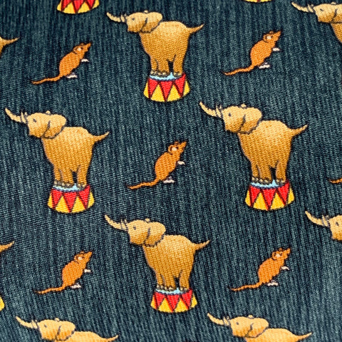 HERMES Green Beige Elephant Circus 7681 TA  Silk Tie