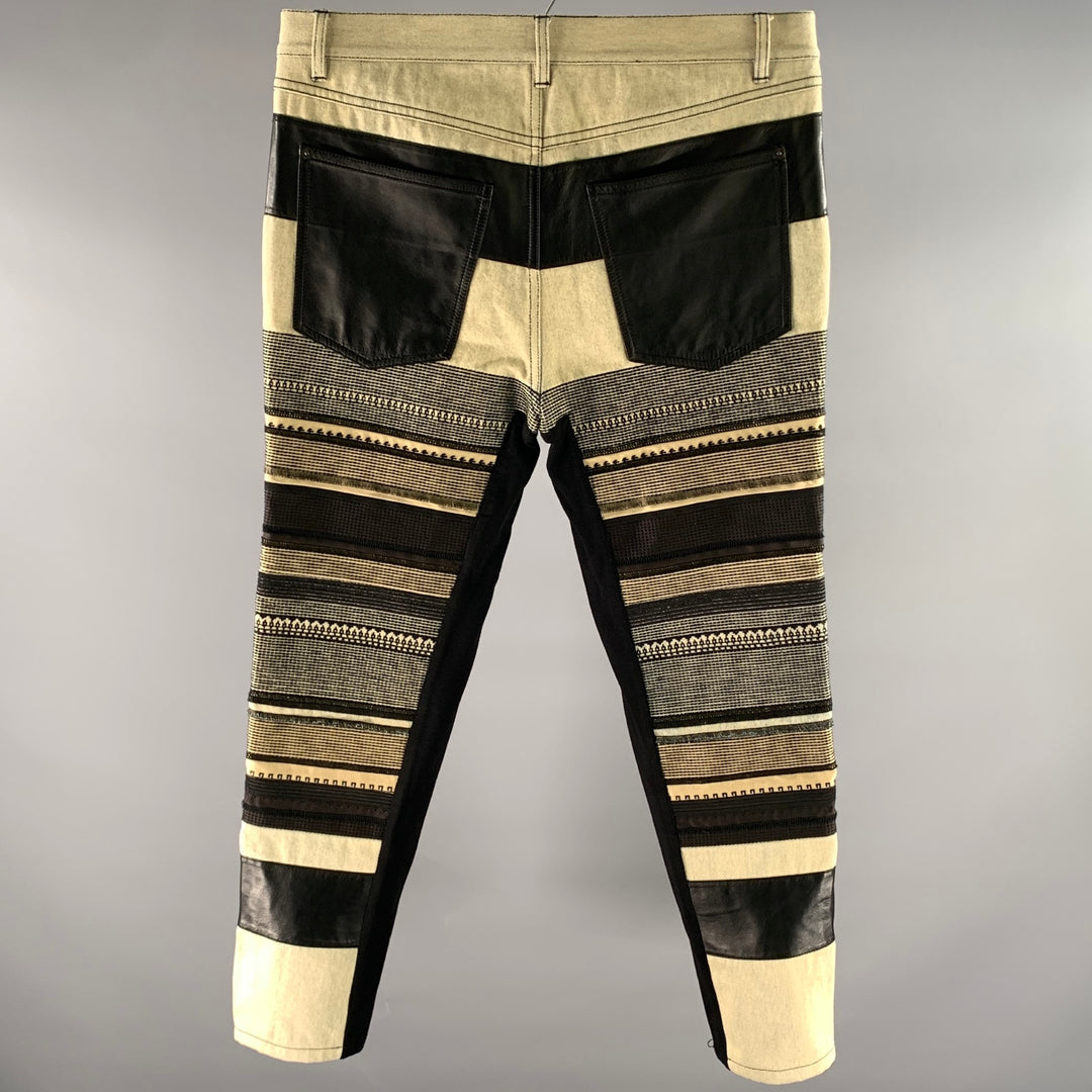 PHILLIP LIM Size 32 Cream Black Panel Cotton Jeans