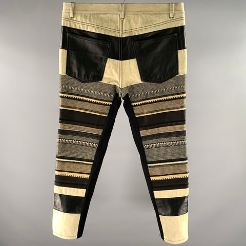 PHILLIP LIM Size 32 Cream Black Panel Cotton Jeans