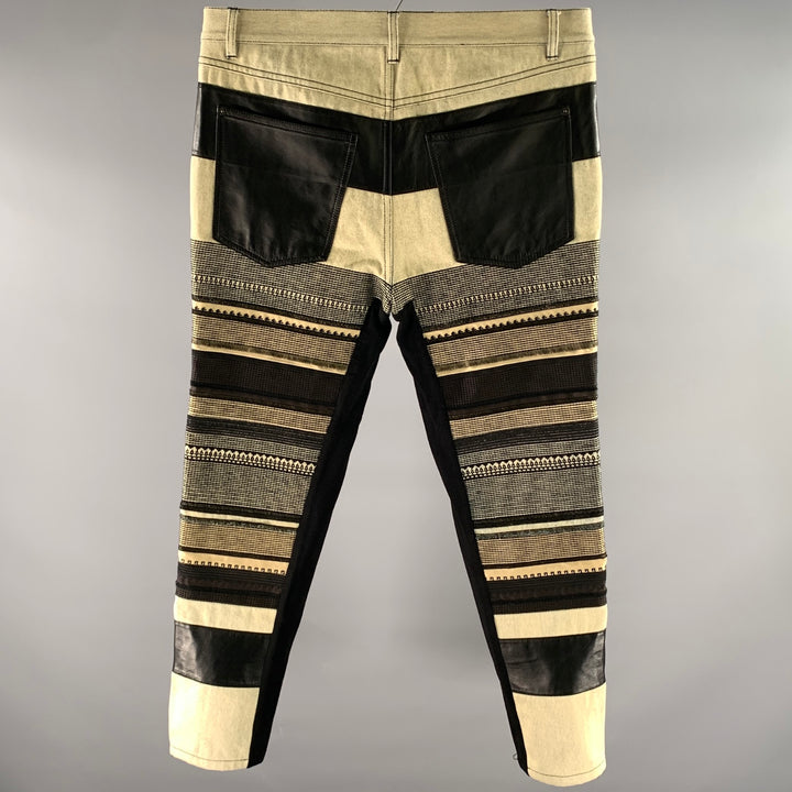 PHILLIP LIM Size 32 Cream Black Panel Cotton Jeans