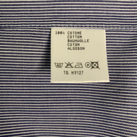 FABIO INGHIRAMI Size L Blue White Stripe Cotton One Pocket Short Sleeve Shirt
