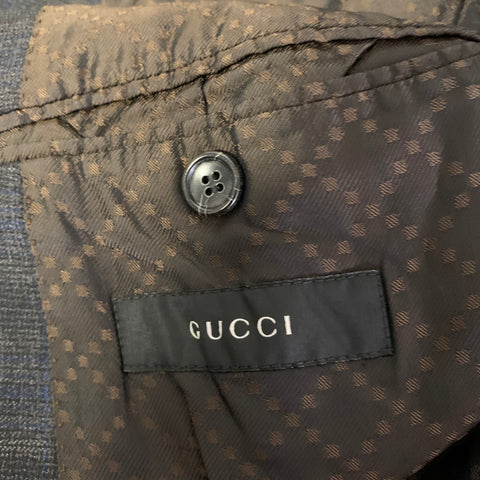 GUCCI Size 42 Grey Blue Ombre Plaid Wool Blend Peak Lapel Sport Coat