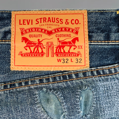LEVI STRAUSS Size 32 Blue Distressed Visible Mending Patches Jeans