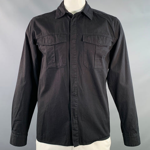 Chemise noire en coton à manches longues avec boutons-pression et deux poches LES DEUX Taille L