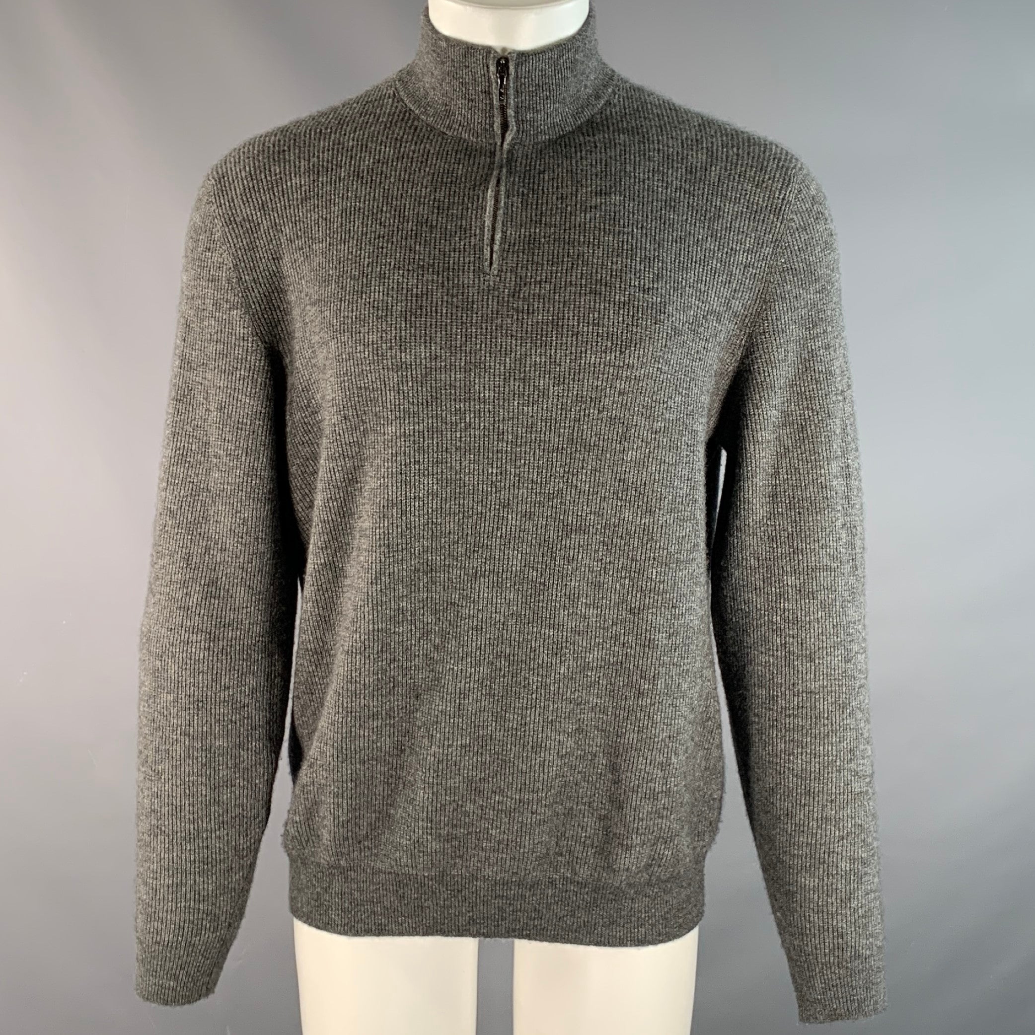 LORO PIANA Size M Grey Ribbed Knit Cashmere 1/4 Zip Pullover – Sui