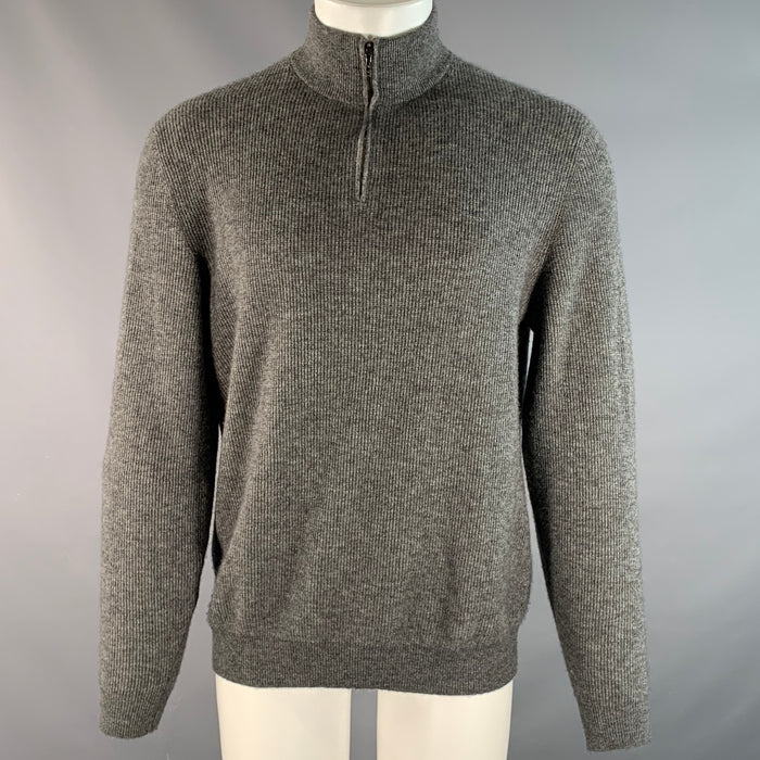 LORO PIANA Size M Grey Ribbed Knit Cashmere 1/4 Zip Pullover