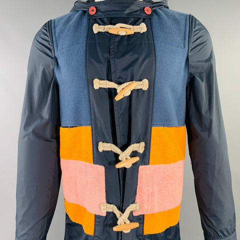 COMME des GARCONS SHIRT Size S Navy Multi Color Hooded Color Block Toggle Coat