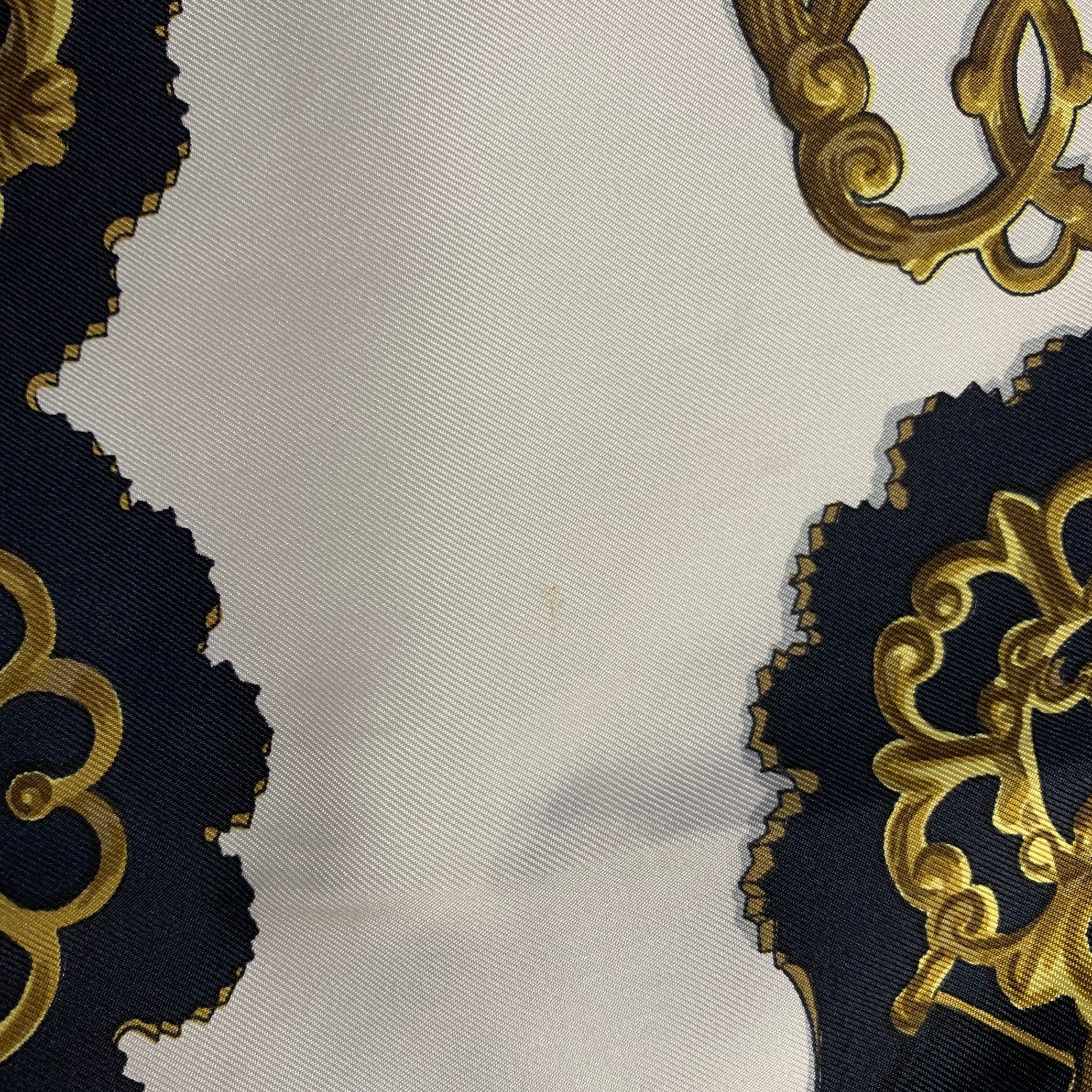 HERMES 1963 Cuivreris Red Gold White Black Horses Silk Twill Scarf