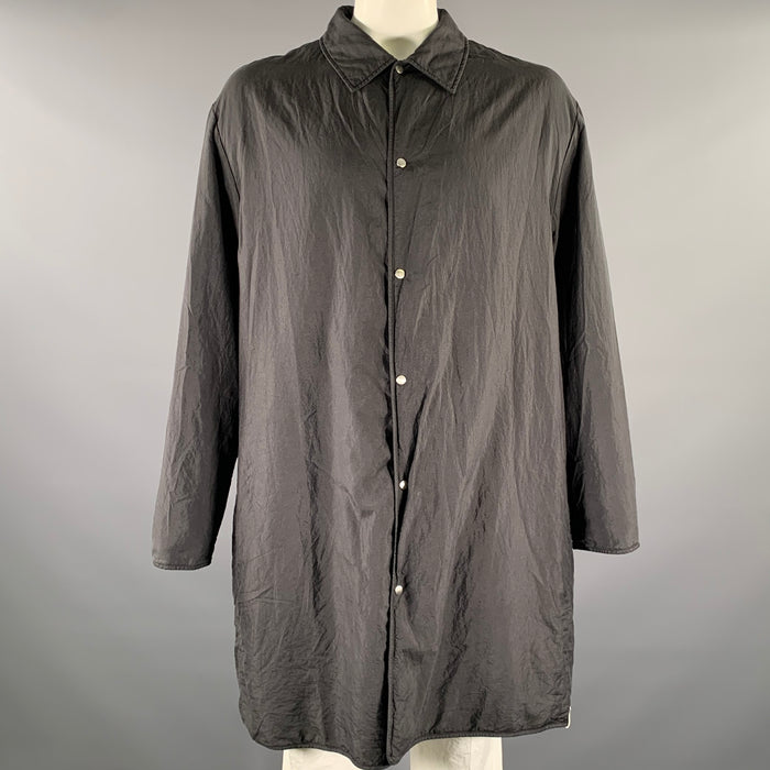 JIL SANDER Size 44 Black Polyamide Silk Snap Button Coat