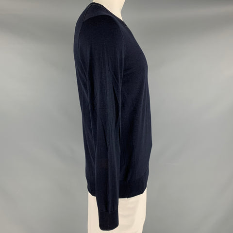 SALVATORE FERRAGAMO Size XL Navy Knit Wool Silk V-Neck Pullover